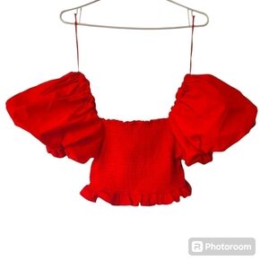 NWT Zara Puff sleeves cropped top,blouse,Smocked bodice,L‎